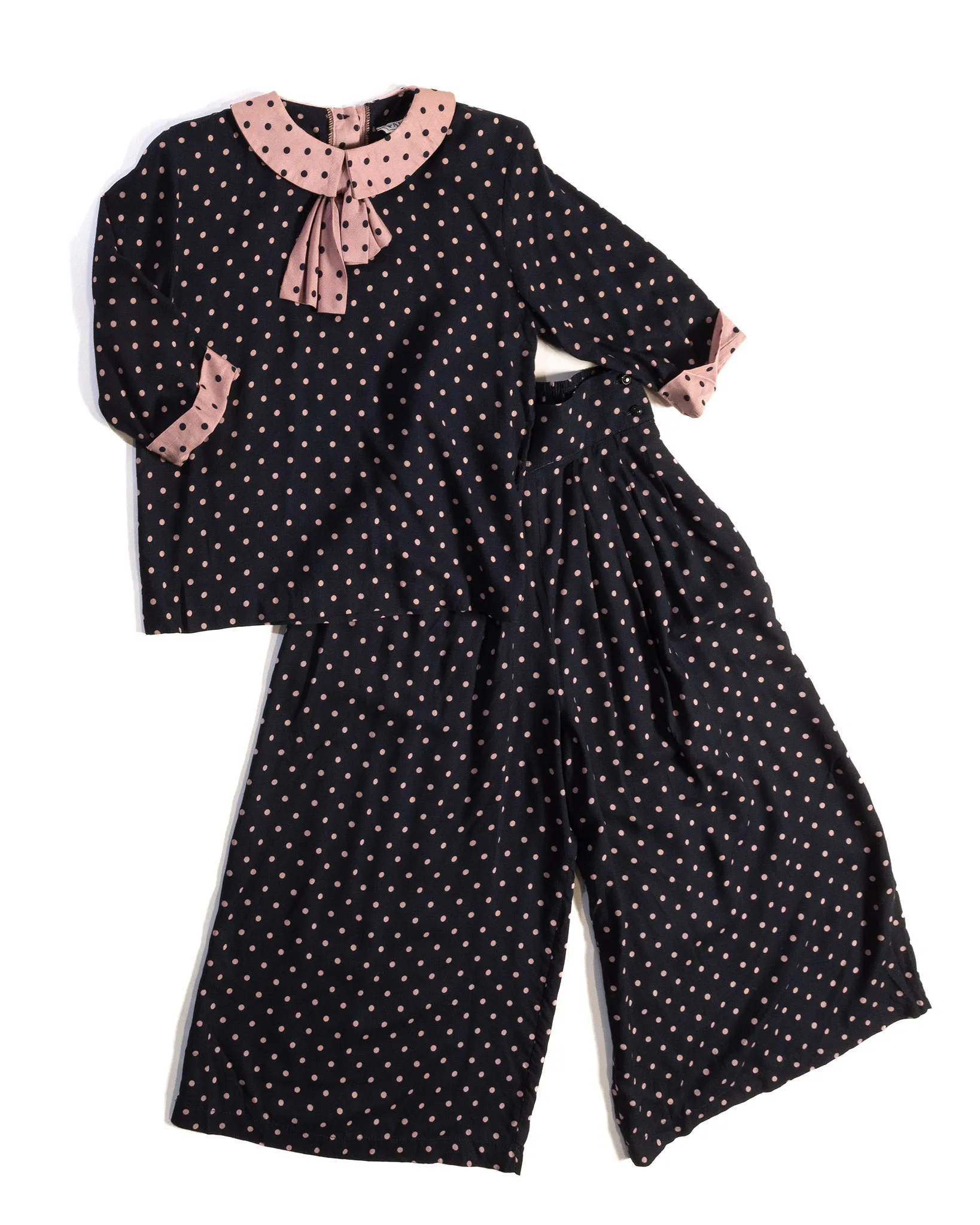 1980s 2-piece Polka Dot Culottes and Peter Pan Collar Blouse