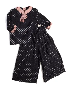 1980s 2-piece Polka Dot Culottes and Peter Pan Collar Blouse
