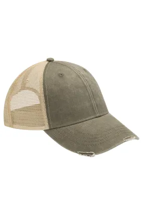 Adams Mens Distressed Ollie Adjustable Trucker Hat - Olive/Tan