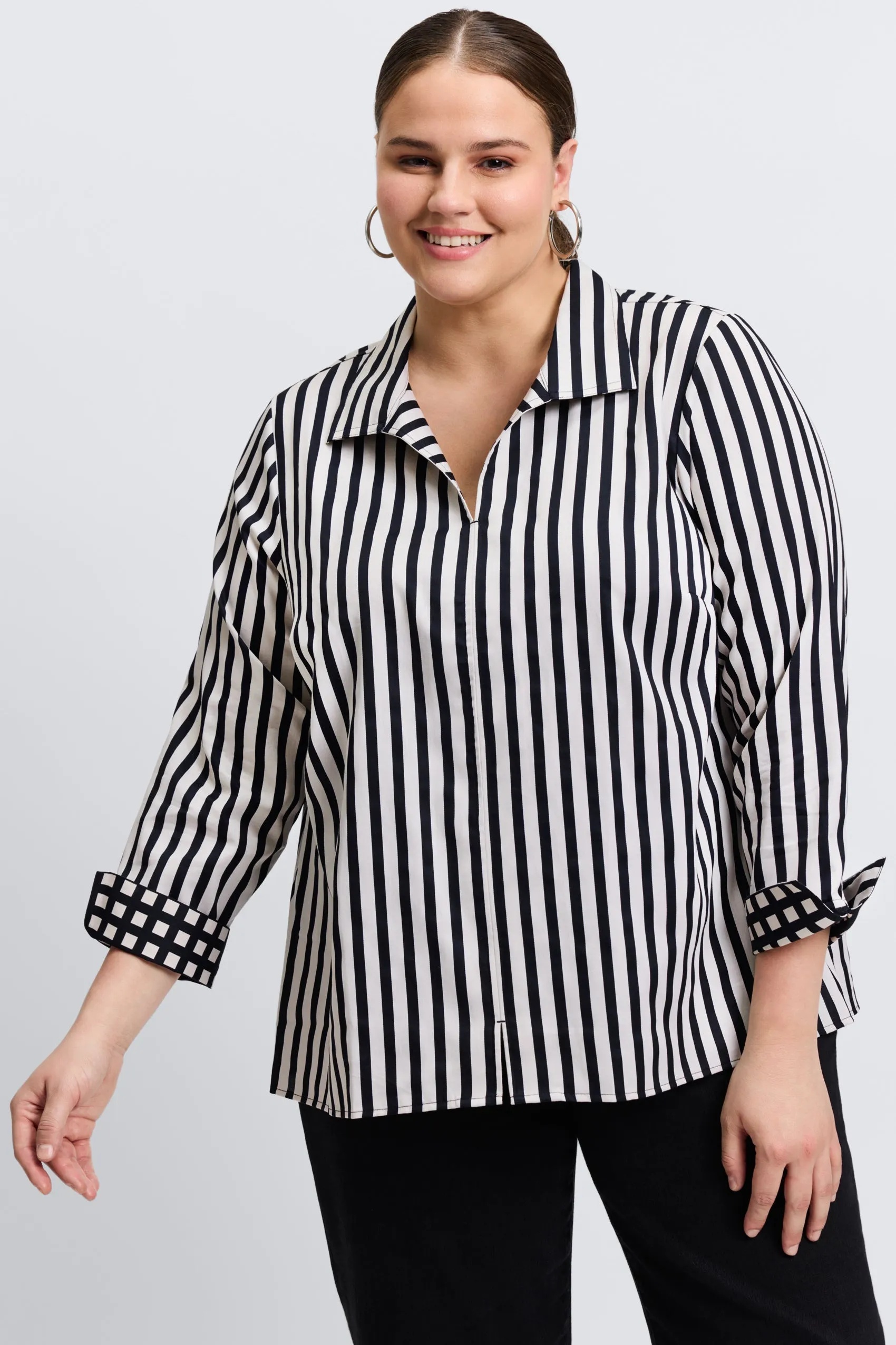 Agnes Plus No Iron Stripe & Gingham Shirt