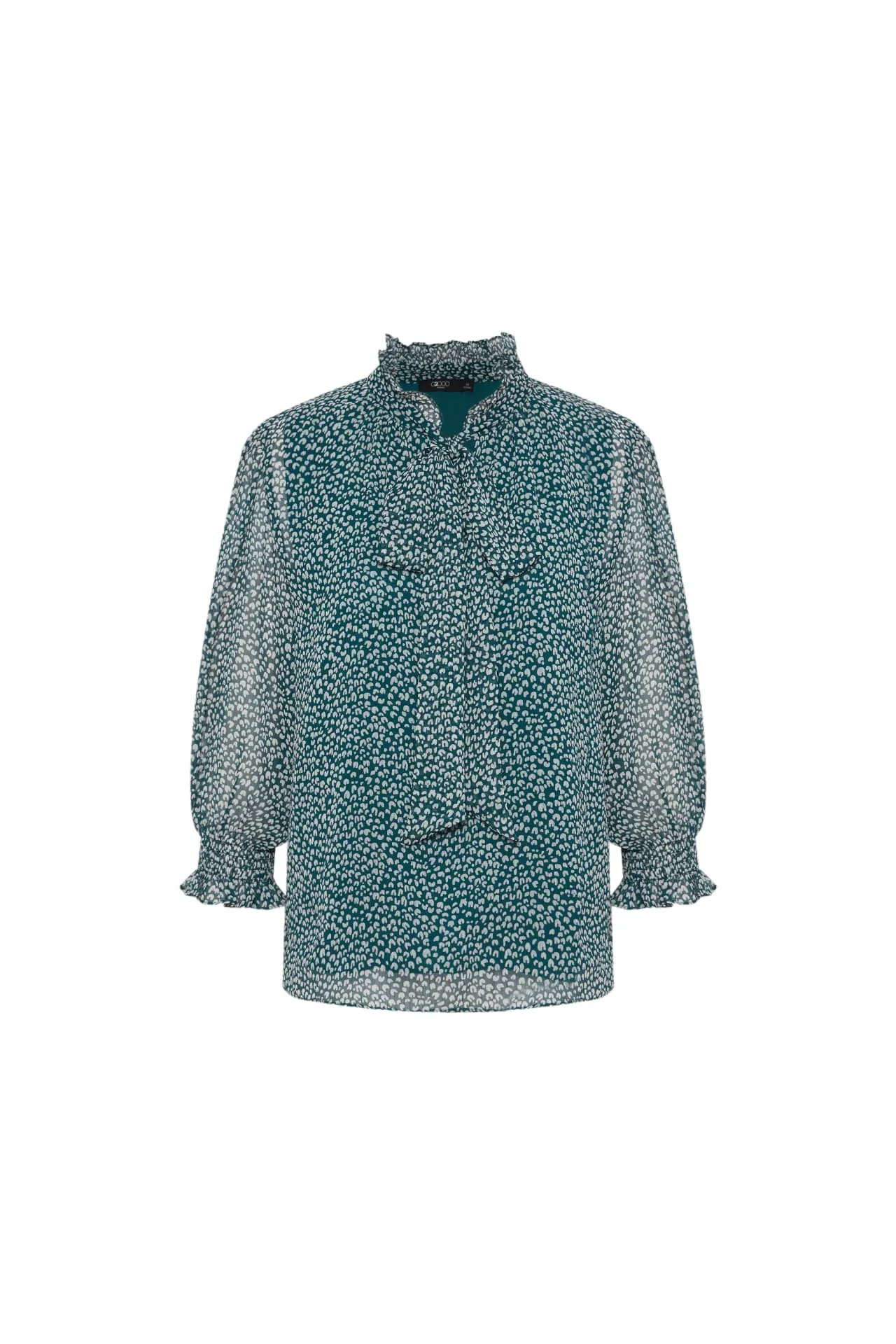 Bessie Soft Touch Chiffon Leopard Print Ruffled Stand Collar Blouse