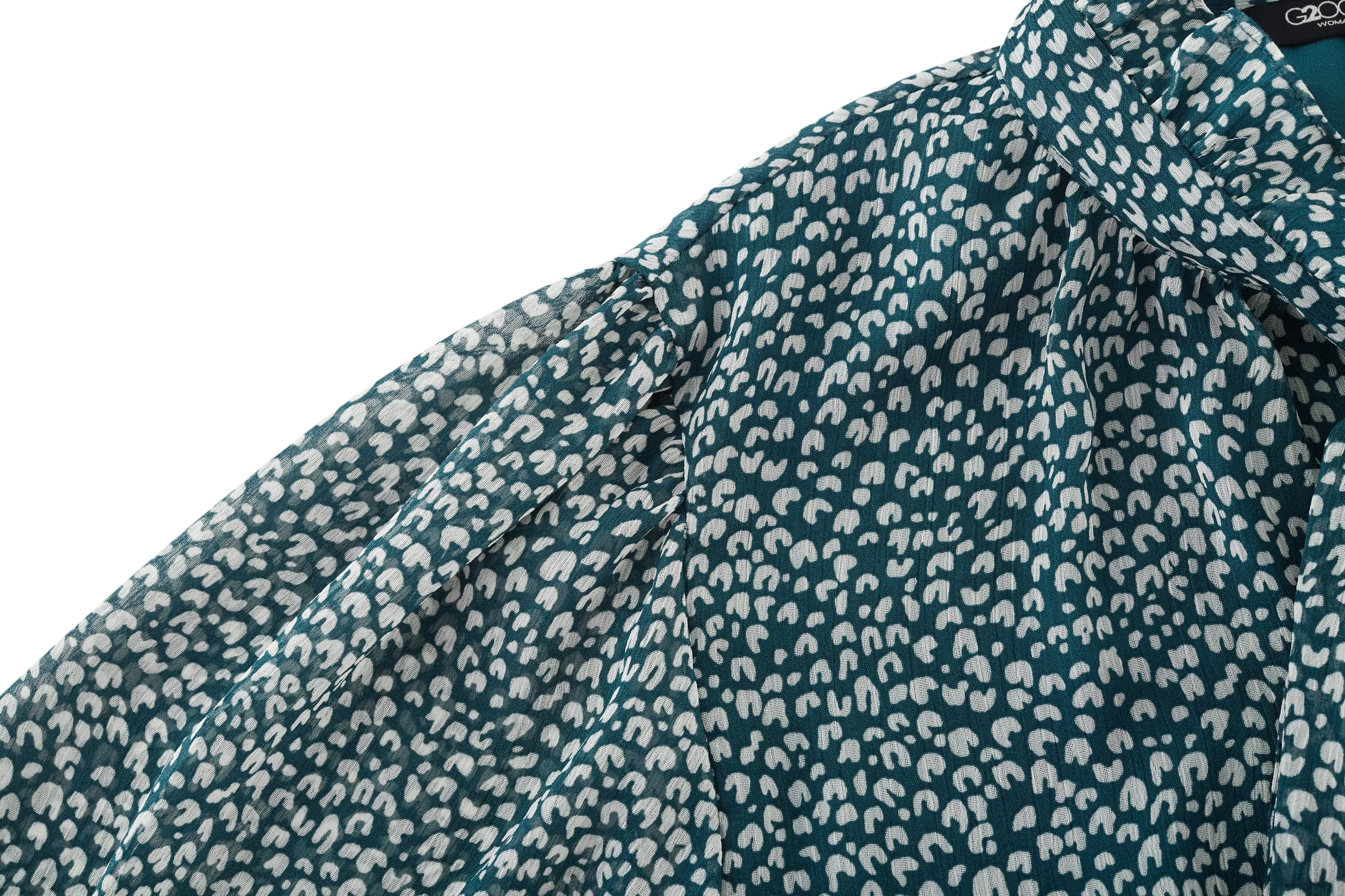 Bessie Soft Touch Chiffon Leopard Print Ruffled Stand Collar Blouse