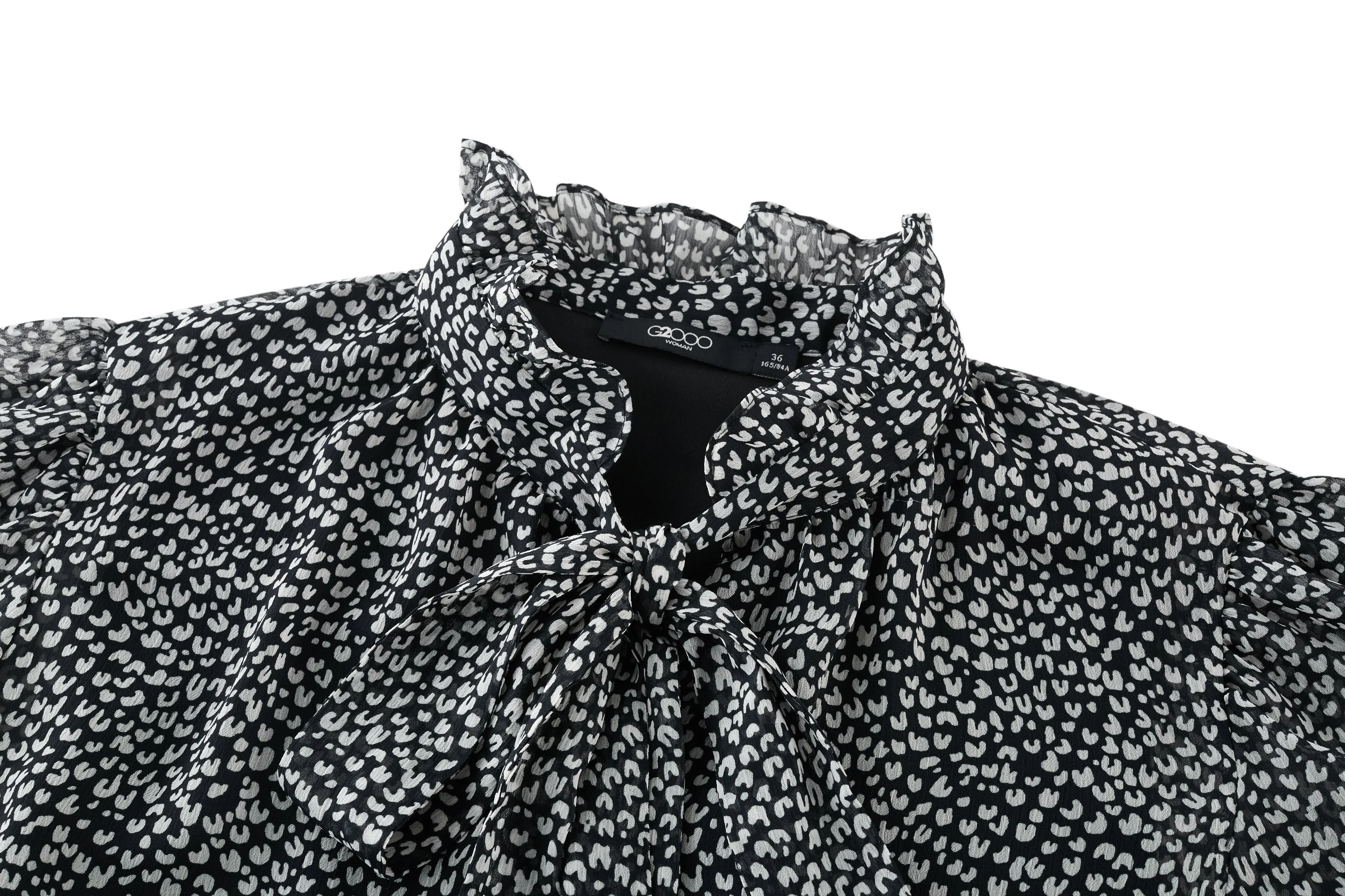 Bessie Soft Touch Chiffon Leopard Print Ruffled Stand Collar Blouse
