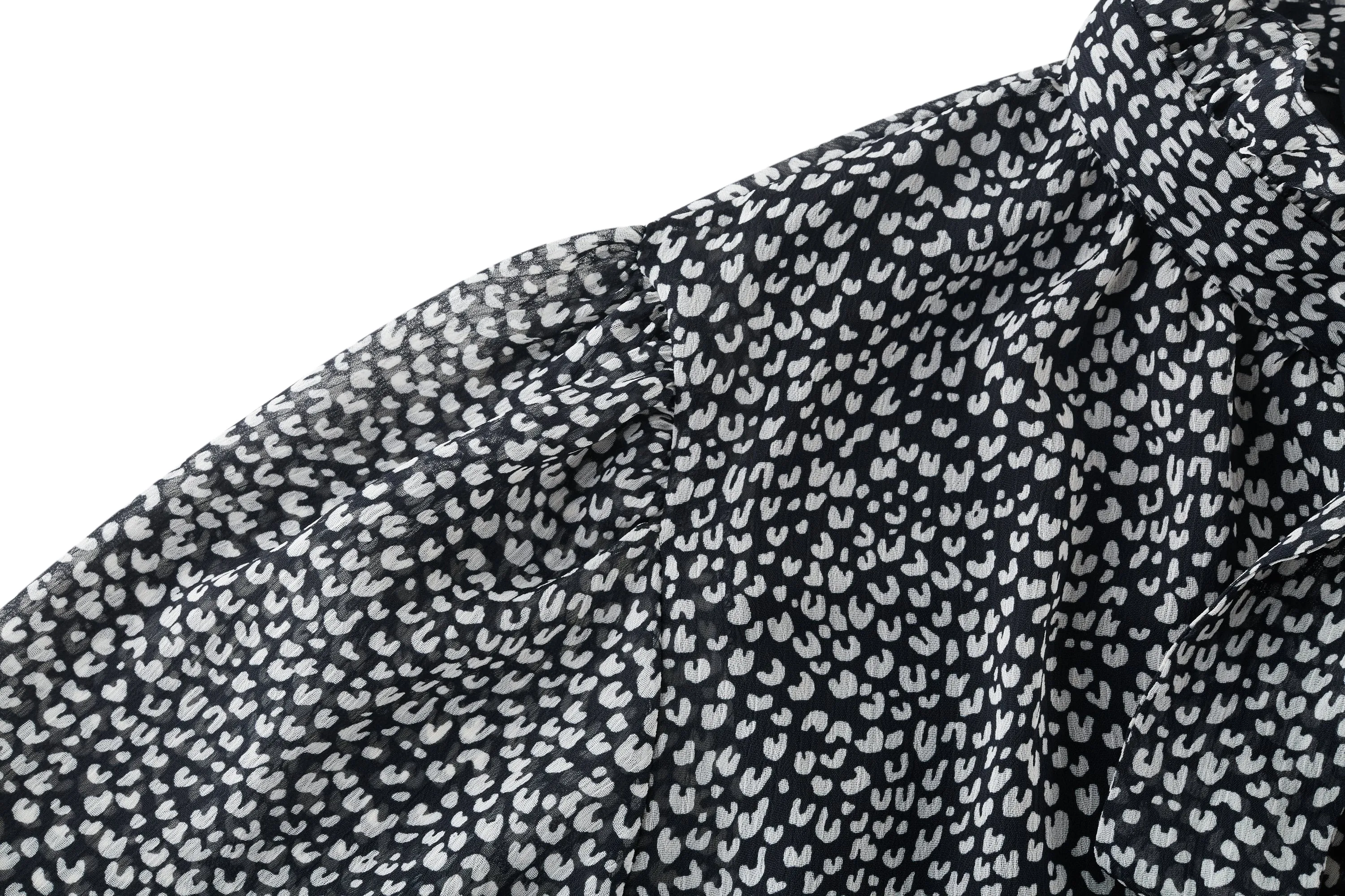 Bessie Soft Touch Chiffon Leopard Print Ruffled Stand Collar Blouse