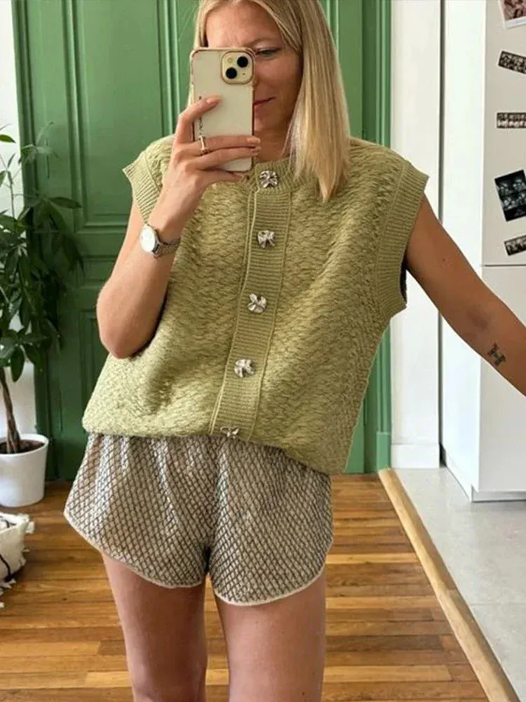 Black Friday Sonicelife Casual Knitted Vests Sweater For Women Fashion Button Sleeveless O-neck Cardigan Top Autumn 2024 Lady Versatile Knitwear