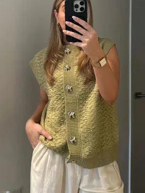 Black Friday Sonicelife Casual Knitted Vests Sweater For Women Fashion Button Sleeveless O-neck Cardigan Top Autumn 2024 Lady Versatile Knitwear