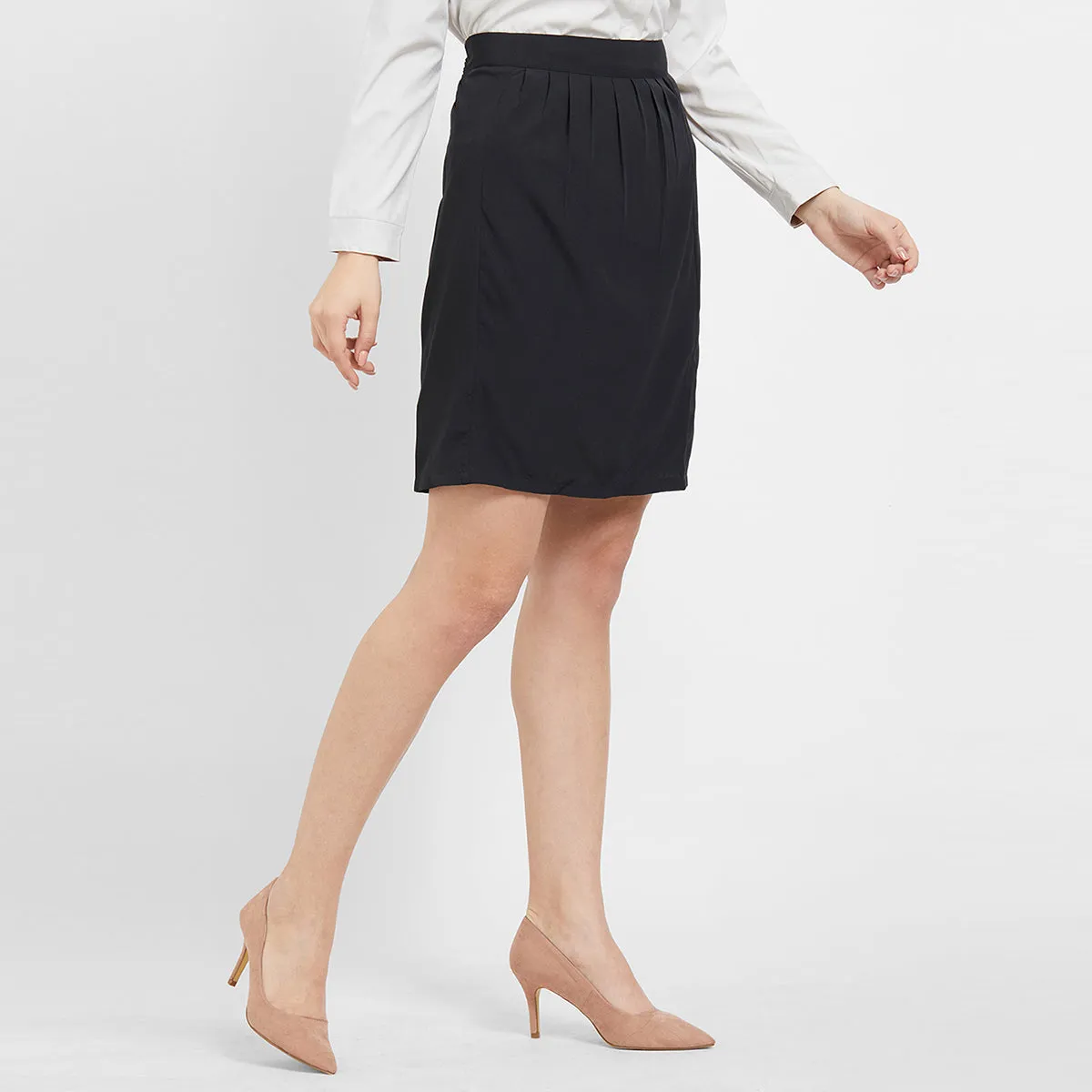 Black Front Pleat Short Skirt