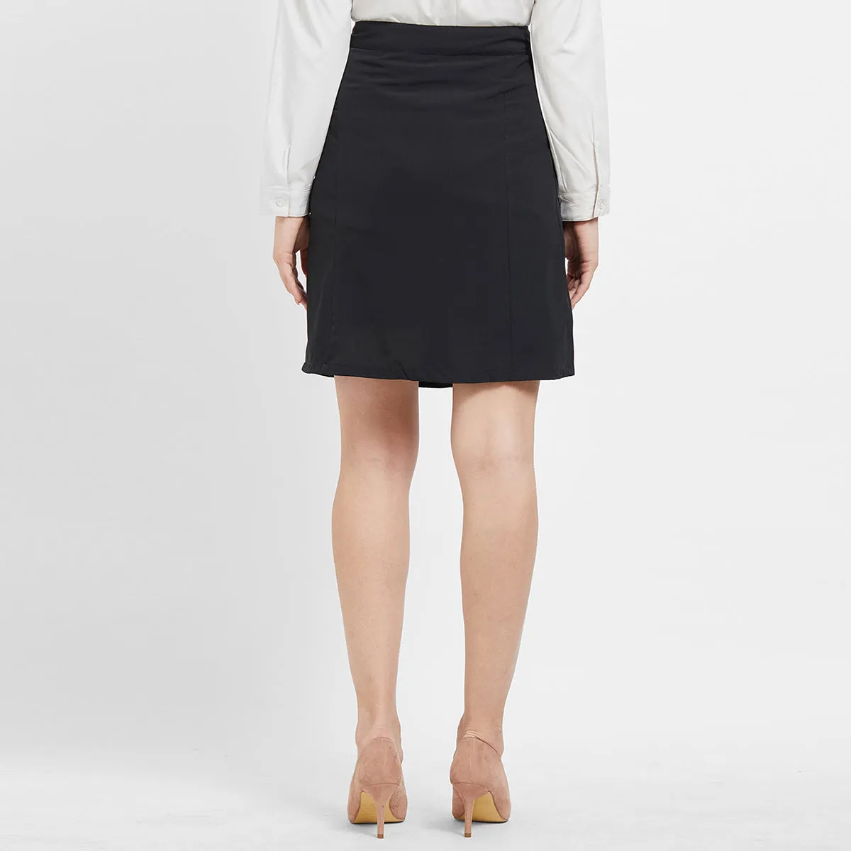 Black Front Pleat Short Skirt