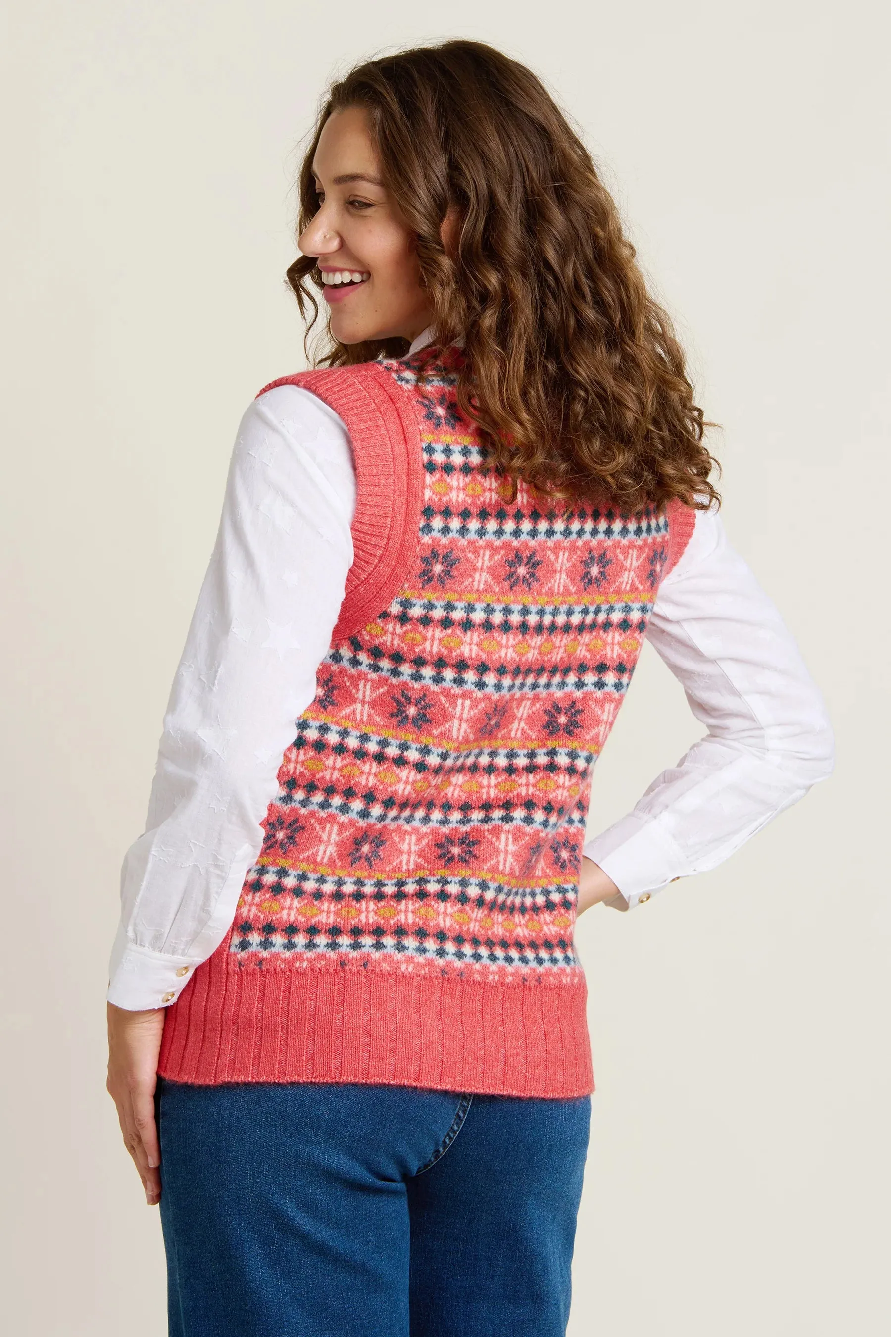 Brakeburn Pink Fairisle Knit Vest