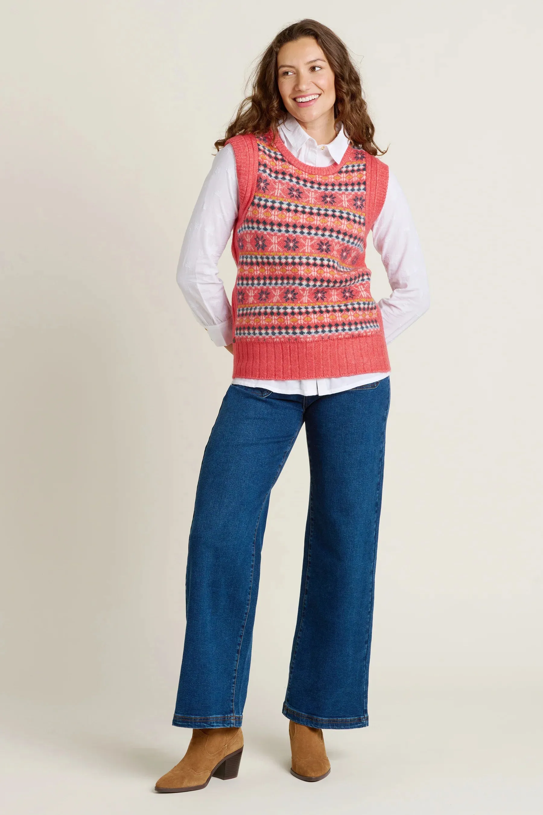 Brakeburn Pink Fairisle Knit Vest