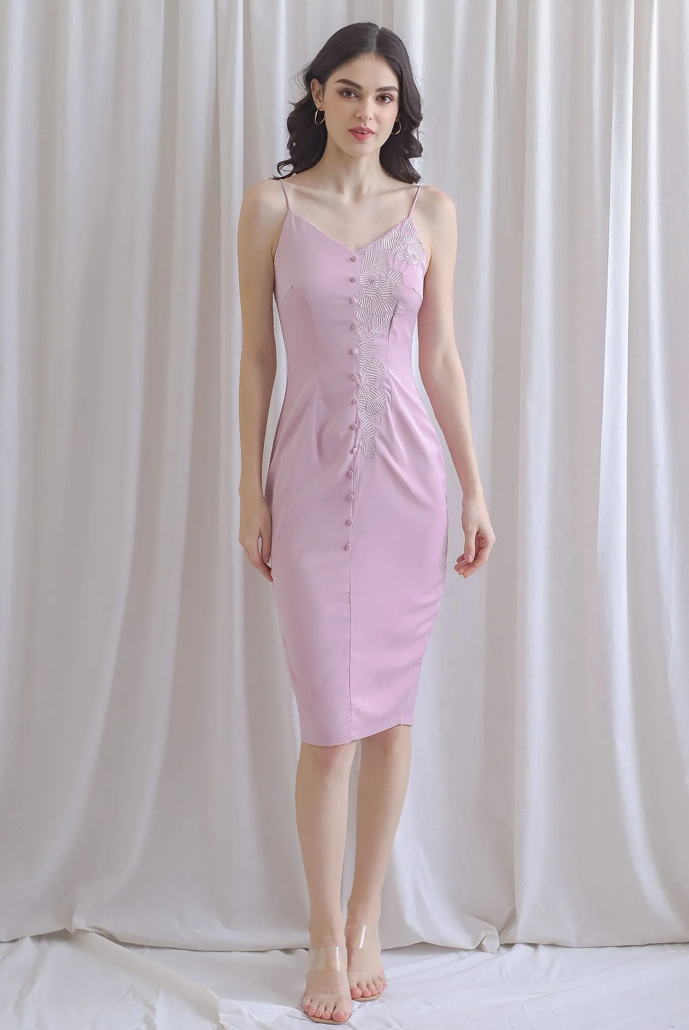 Chelo Applique Sateen Dress In Blush