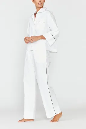 Cleo White Cotton Pyjama Set - Black Piping