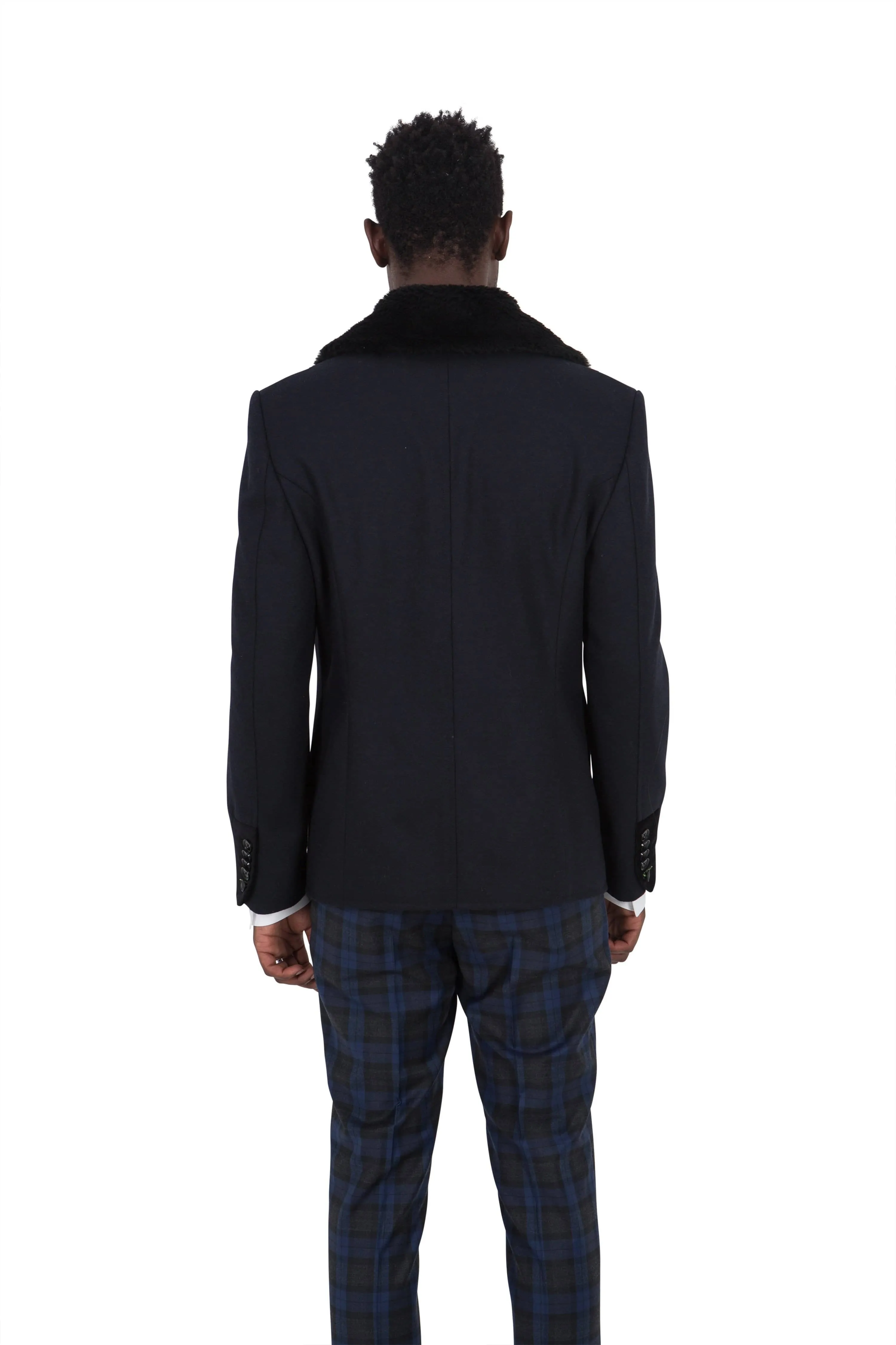 Dowland Skinny Fit Pea Coat with Faux Fur Lapels