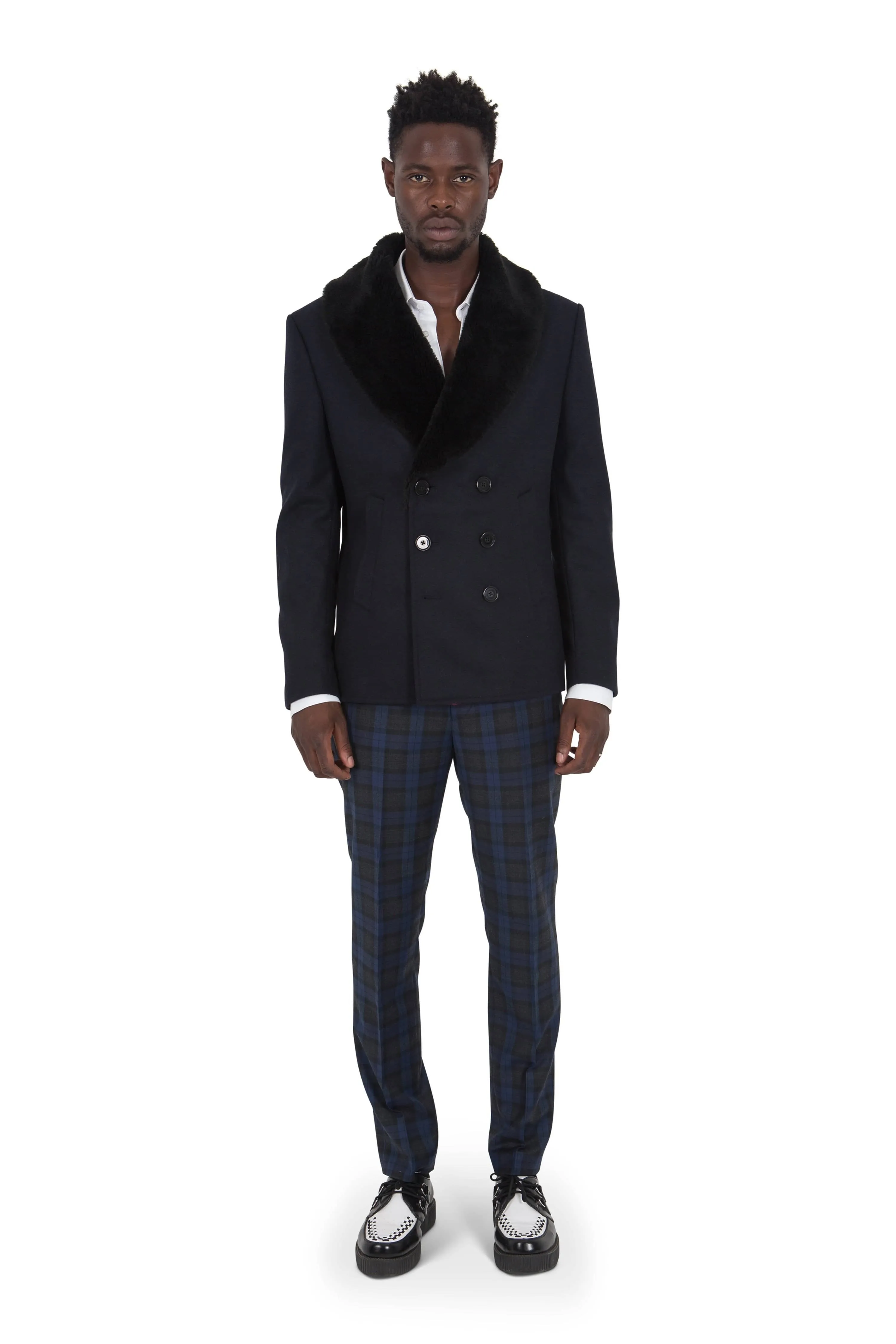 Dowland Skinny Fit Pea Coat with Faux Fur Lapels