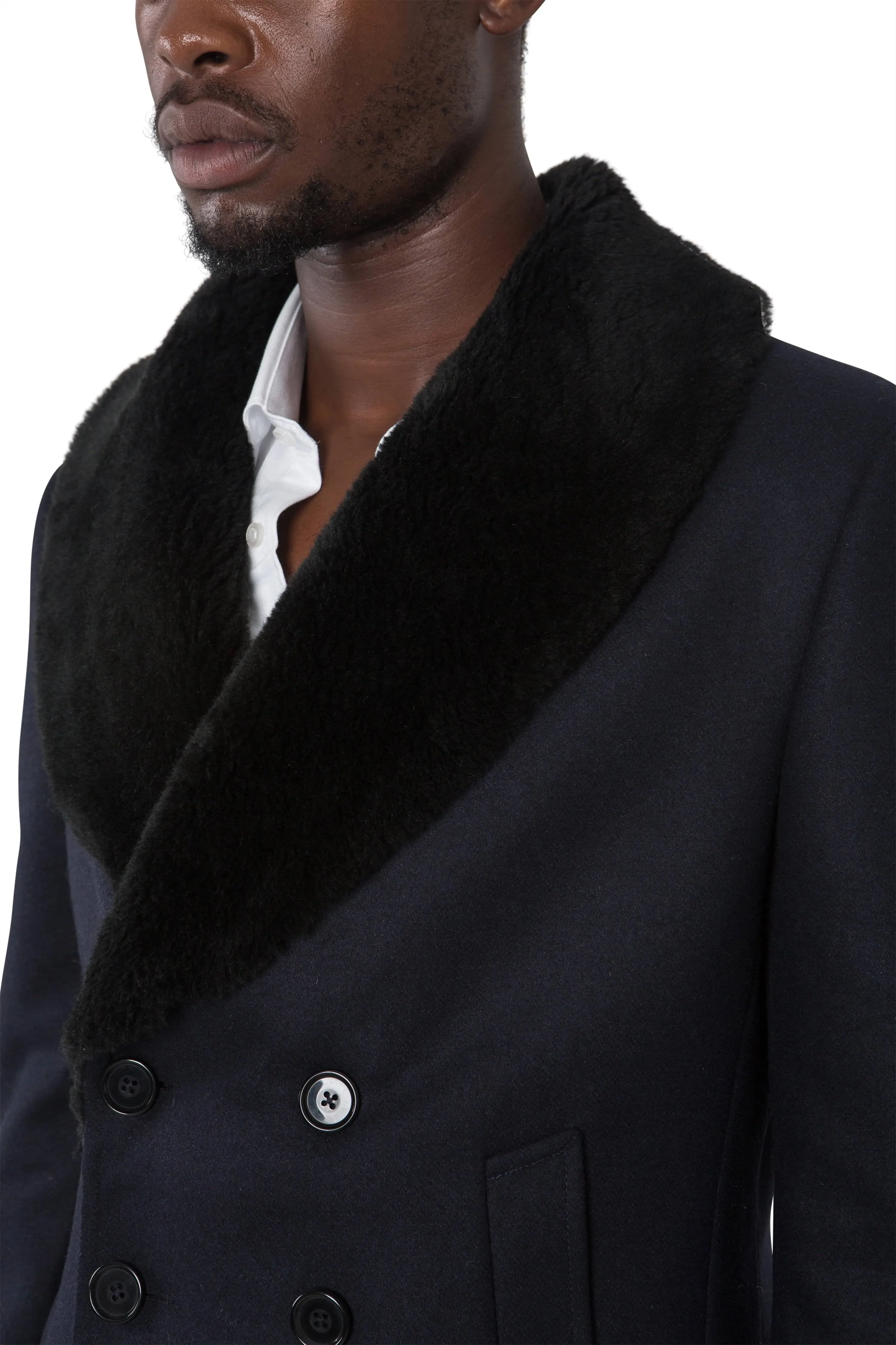 Dowland Skinny Fit Pea Coat with Faux Fur Lapels