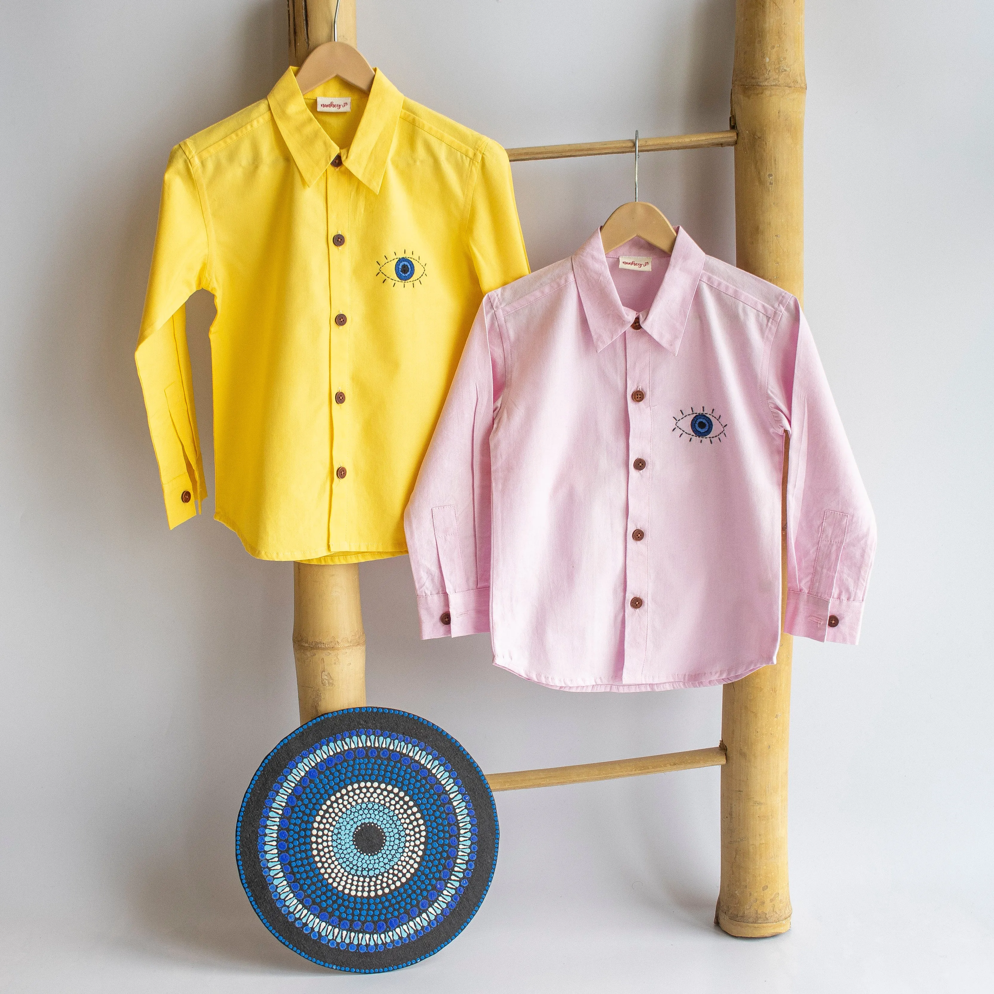 Evil Eye Embroidered Unisex Shirt - Yellow