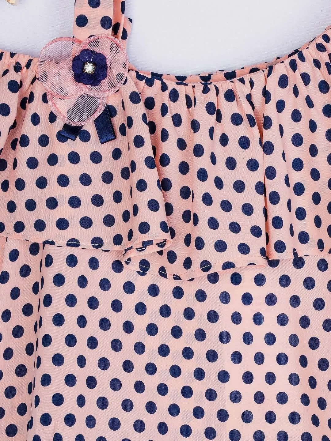 Girls Peach Printed Culottes Top Set 12910