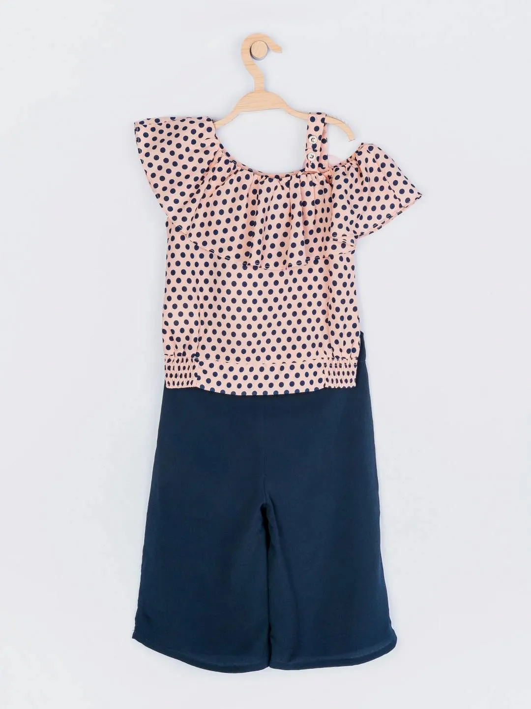 Girls Peach Printed Culottes Top Set 12910