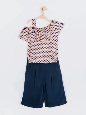 Girls Peach Printed Culottes Top Set 12910
