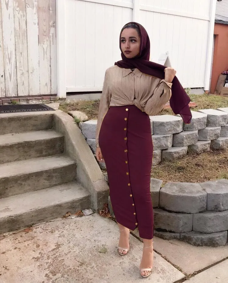High Waist Women Skirts Muslim Long Maxi Half Dress Female Pencil Skirt