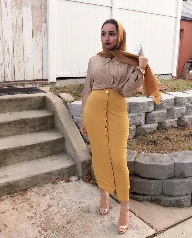 High Waist Women Skirts Muslim Long Maxi Half Dress Female Pencil Skirt