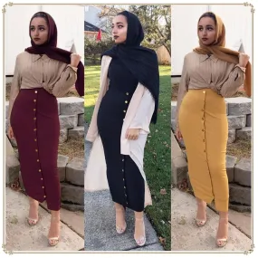 High Waist Women Skirts Muslim Long Maxi Half Dress Female Pencil Skirt