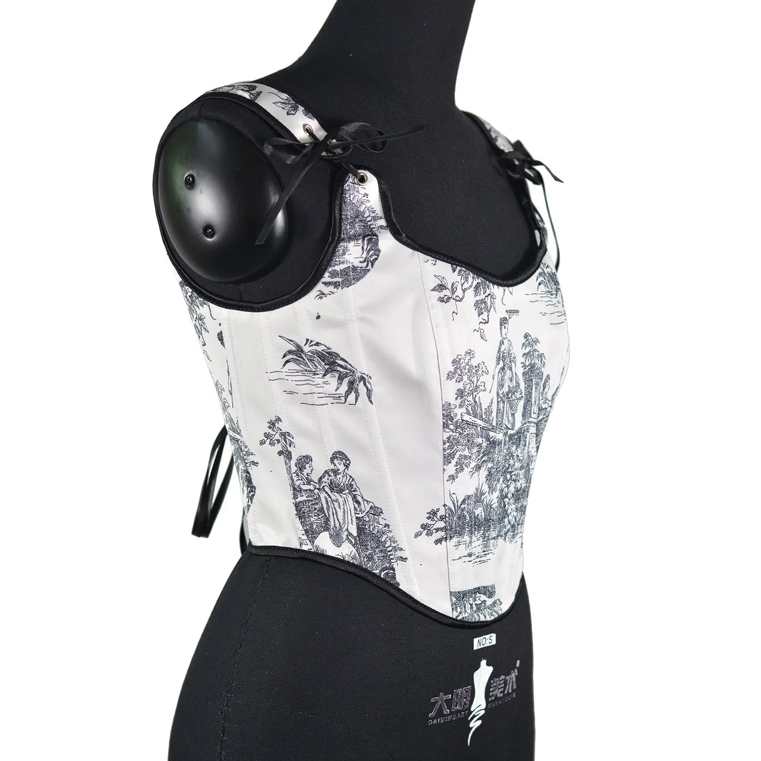Ink printing fishbone front hook buckle tights corner jacket European and American outerwear French style rear straps