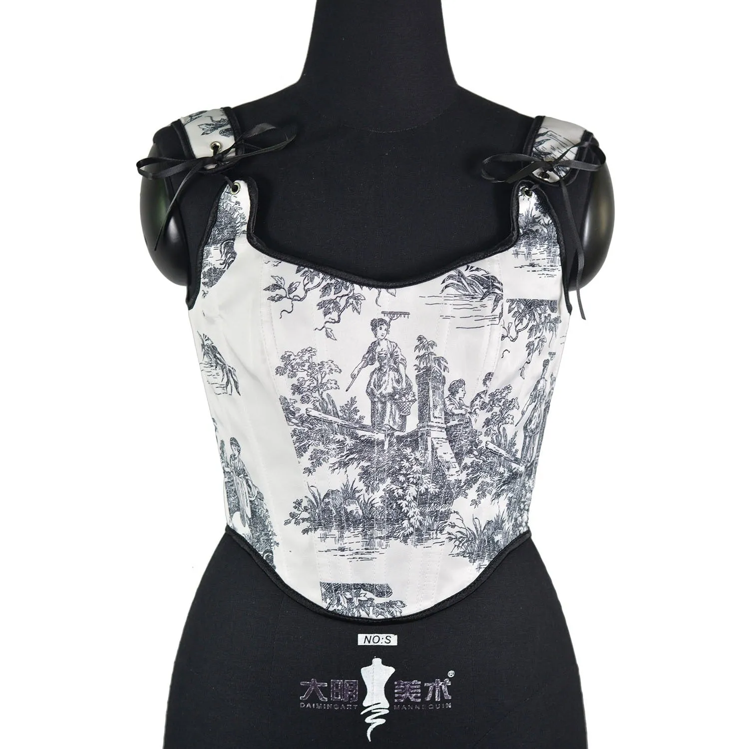 Ink printing fishbone front hook buckle tights corner jacket European and American outerwear French style rear straps