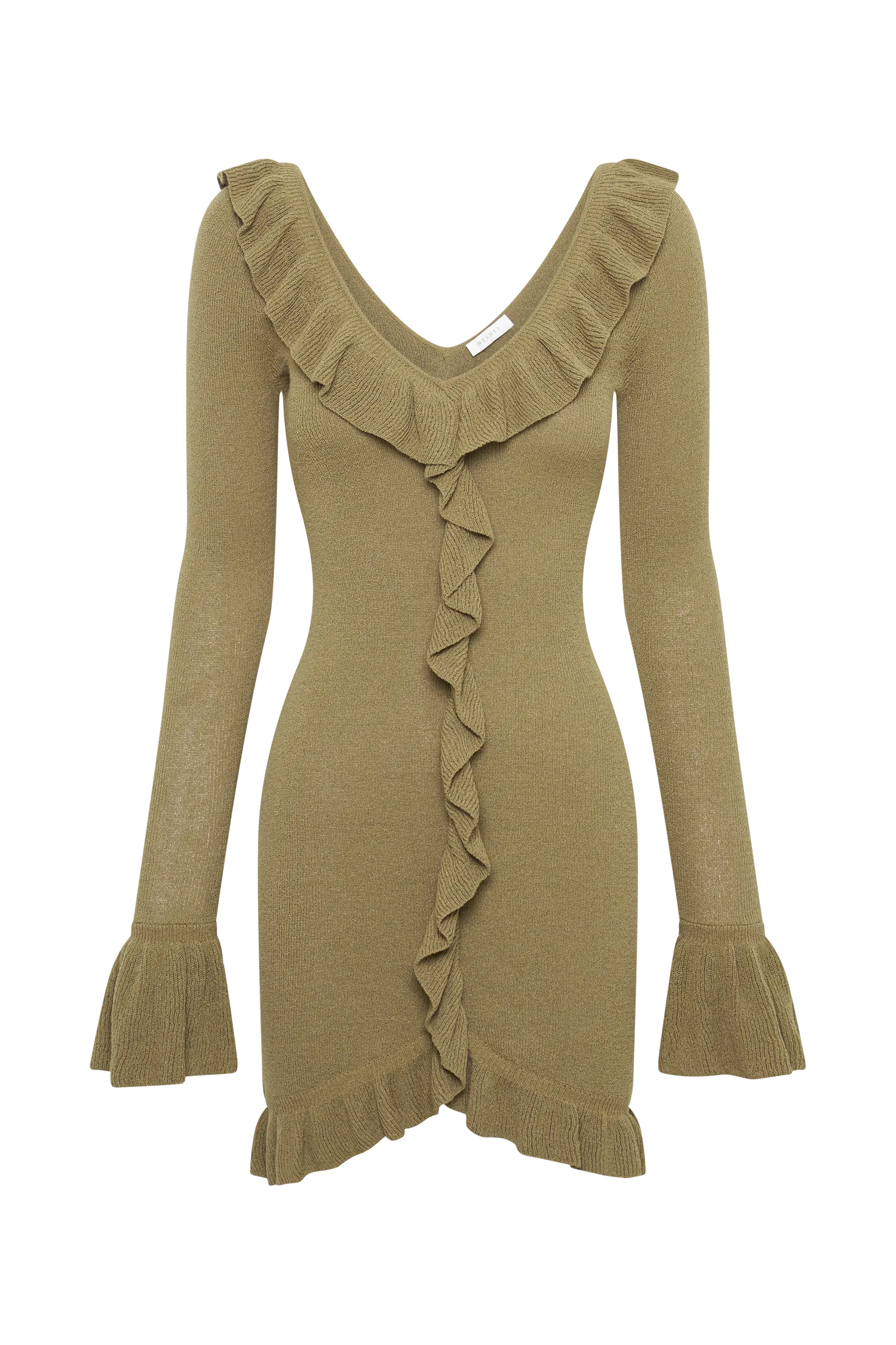 Karolina Knit Mini Dress With Frill - Olive