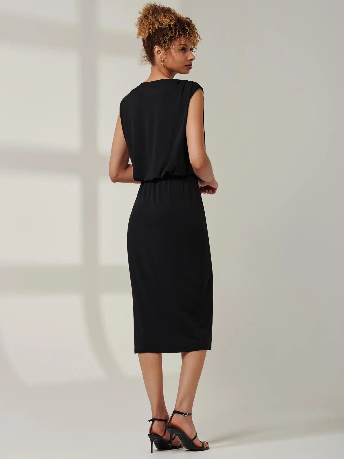 Kira Tiered Draped Bodycon Dress, Black