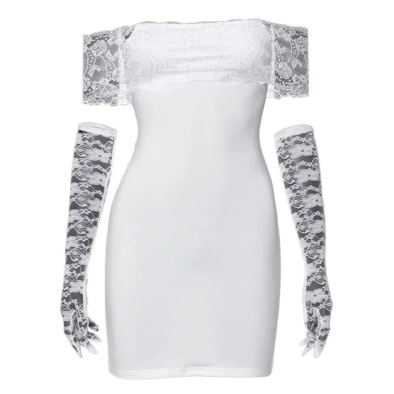 Lace Spliced Off Shoulder Bodycon Dress Mini Vestidos Sexy Party Dresses Women Summer 2024 Club Outfits 85-CC17