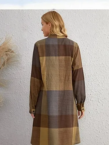 Leriya Fashion Western Dress || Rayon Color Block Half Button Front Dress for Women || Long Cuff Sleeve & Stand Collared Neck Tunic Dress || Office || Summer Dresses for Women. (XXX-Large, Mustard)