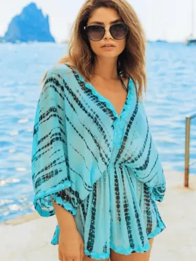 Lindsey Brown Mojito Tie Dye Silk Kaftan Sea Breeze