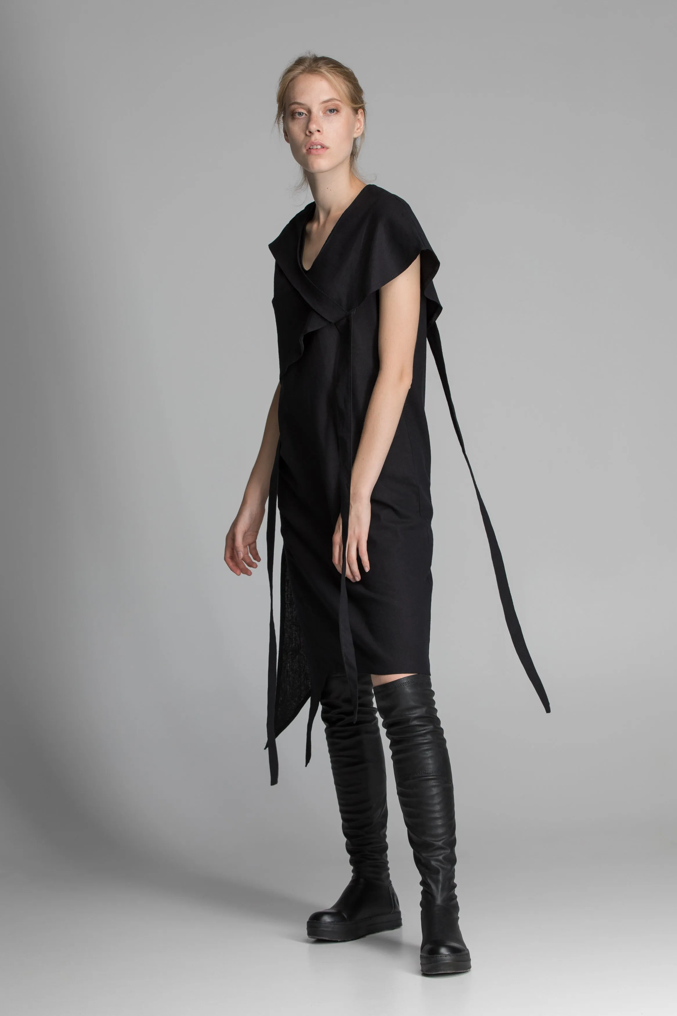 Linen Black Asymmetric Dress