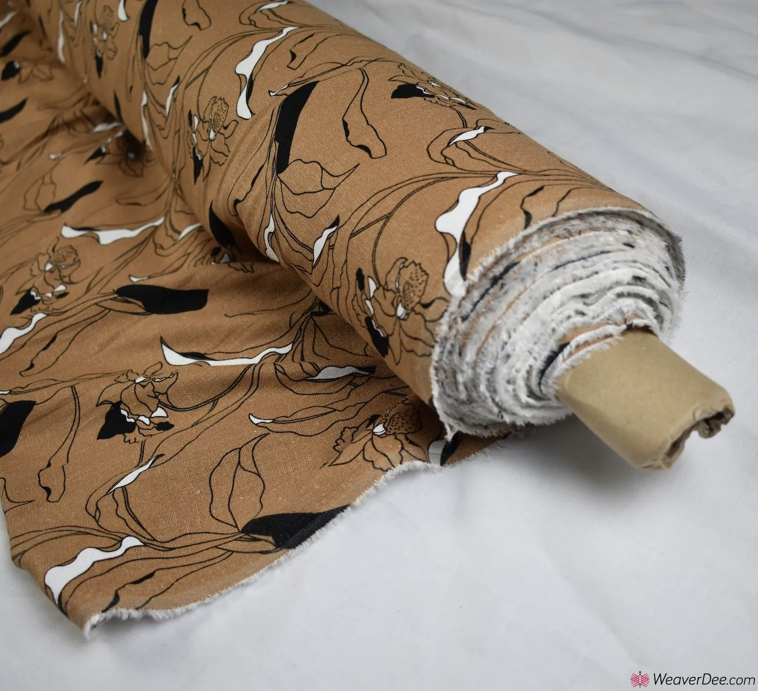 Linen Blend Fabric - Bloomsbury Floral Brown