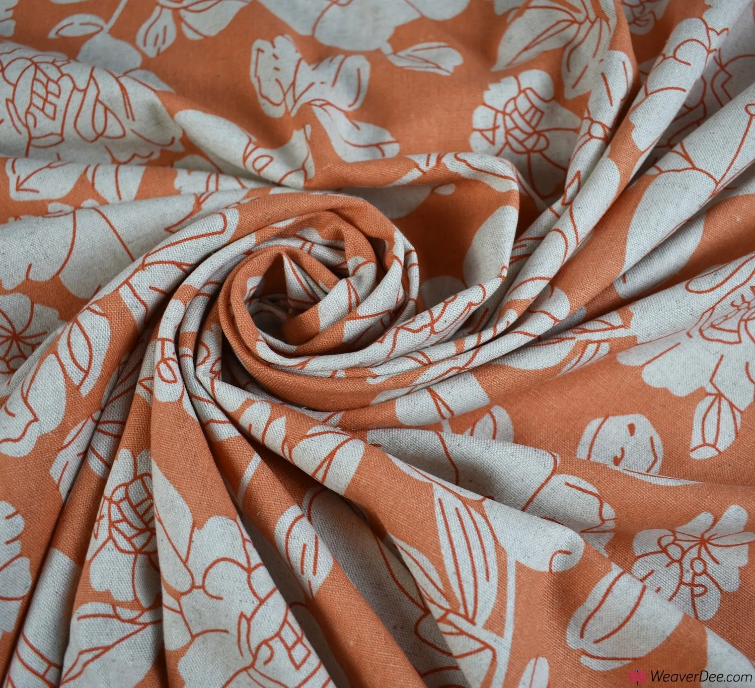 Linen Blend Fabric - Shelley Floral Orange