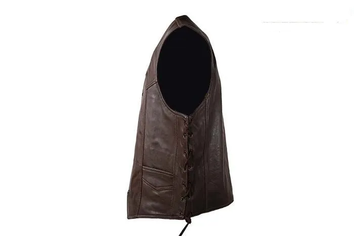 Men's Brown Conceal to Carry Leather Vest, MV303-BRN-11-DL