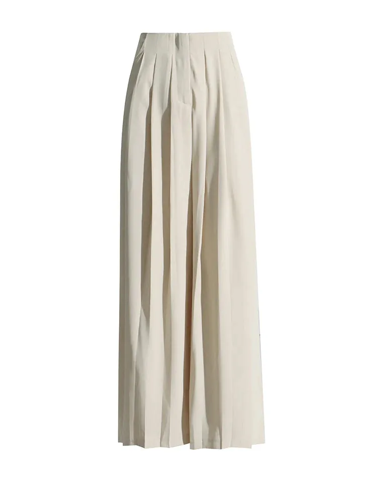 Minimalist Trousers For Women High Waist Folds Patchwork Pocket Temperament Wide Leg Pants Female Autumn
