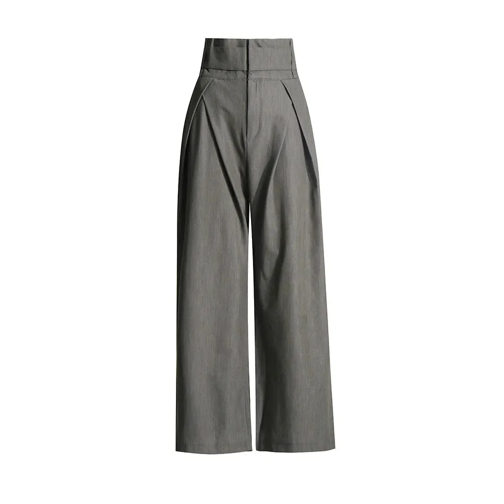 Minimalist Trousers For Women High Waist Patchwork Pocket Casual Loose Wide Leg Pants Female Fashion Clothing