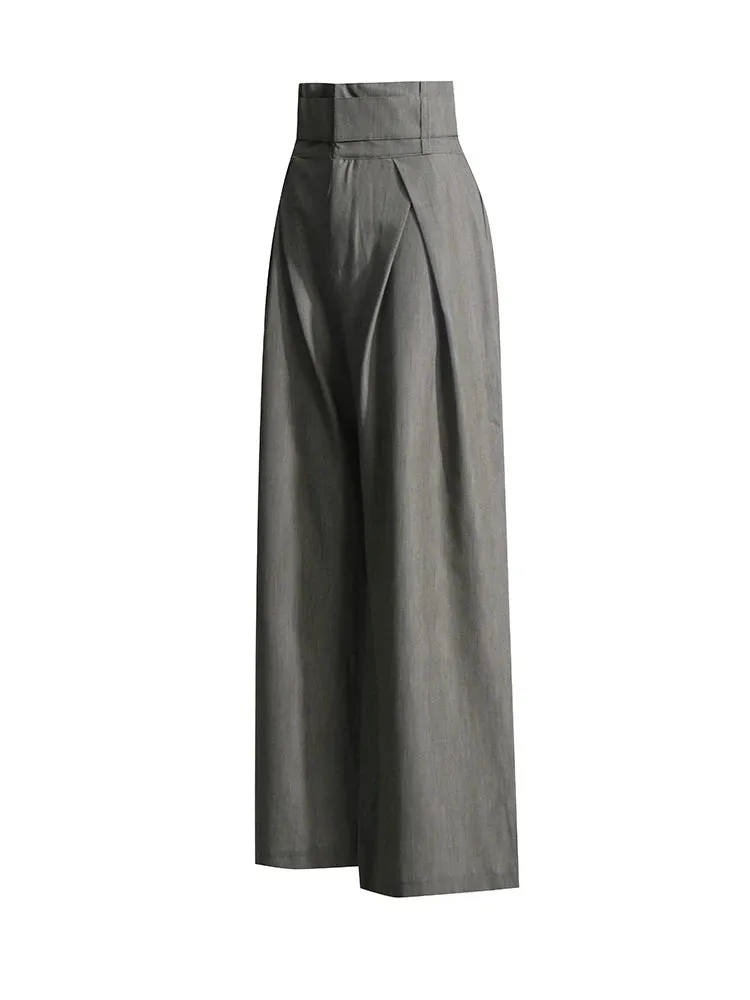 Minimalist Trousers For Women High Waist Patchwork Pocket Casual Loose Wide Leg Pants Female Fashion Clothing
