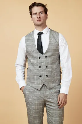 ROSS - Grey Check Double Breasted Waistcoat
