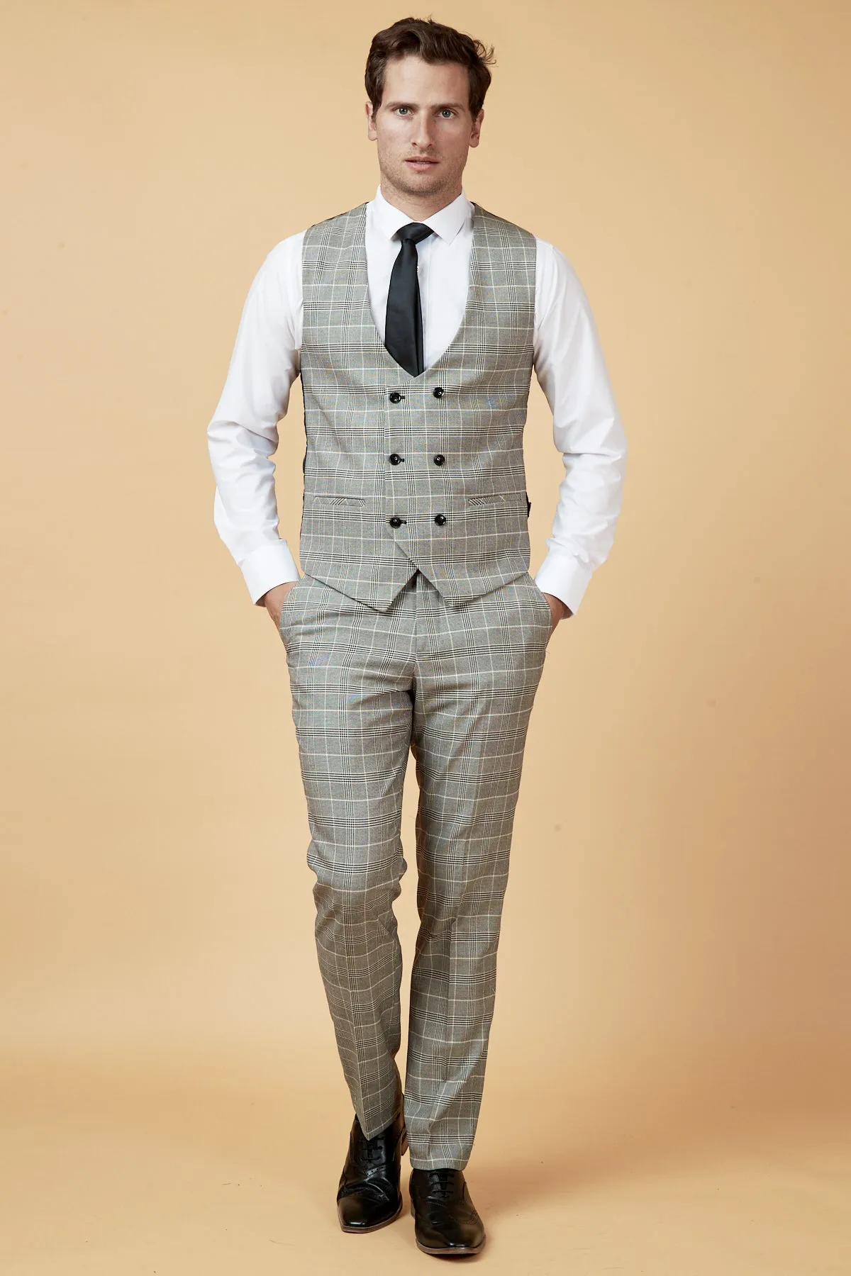 ROSS - Grey Check Double Breasted Waistcoat