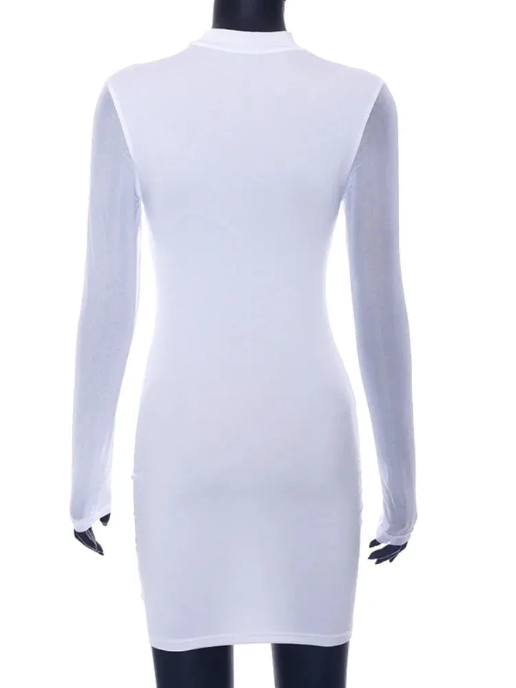 See Through Black Dresses Sexy Club Mesh Outfits Womens Long Sleeve Bodycon Mini Dress Spring 2023 C85-BE16