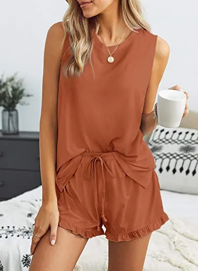 Solid Color Tank and Ruffle Shorts