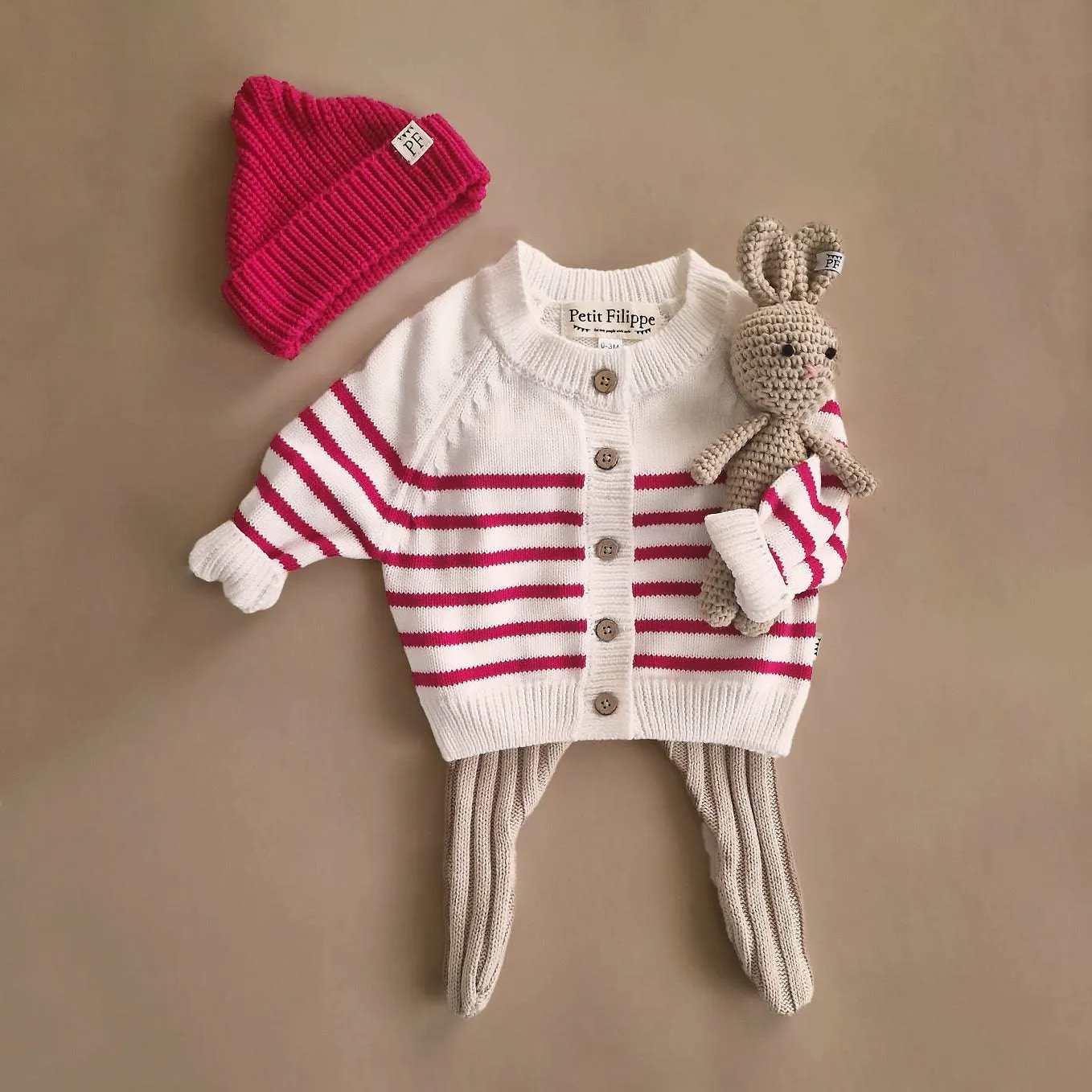 Striped Cardigan - Ivory & Very Berry