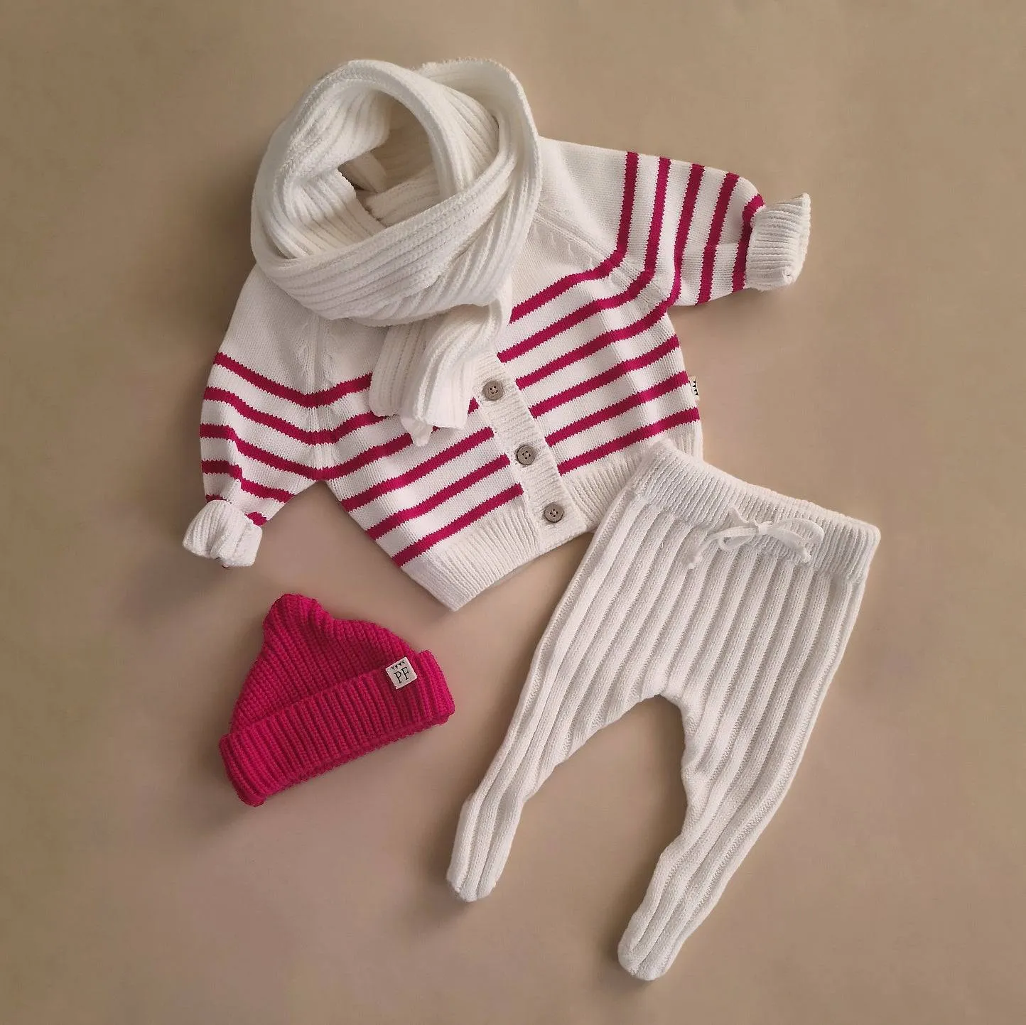 Striped Cardigan - Ivory & Very Berry