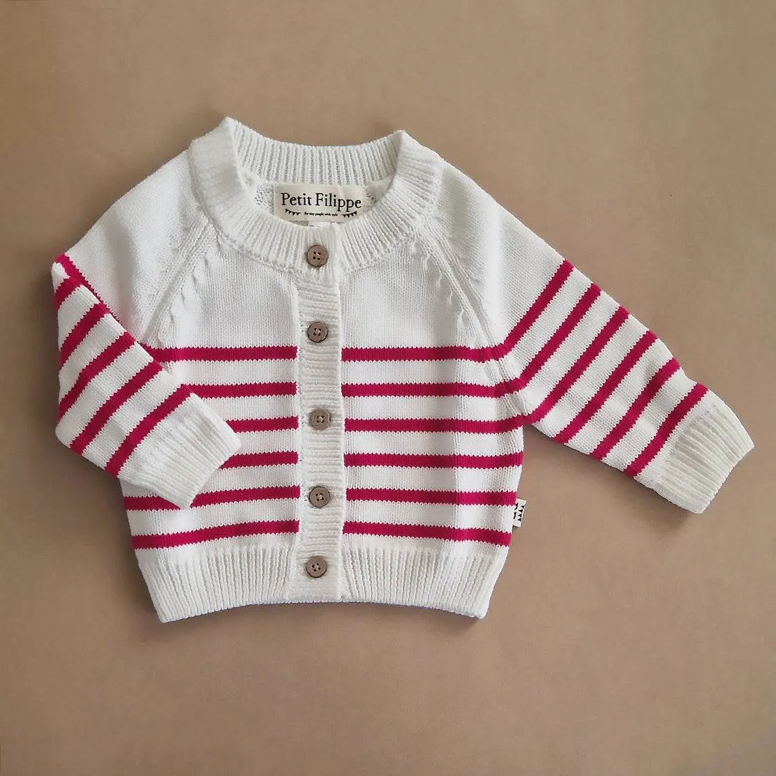 Striped Cardigan - Ivory & Very Berry