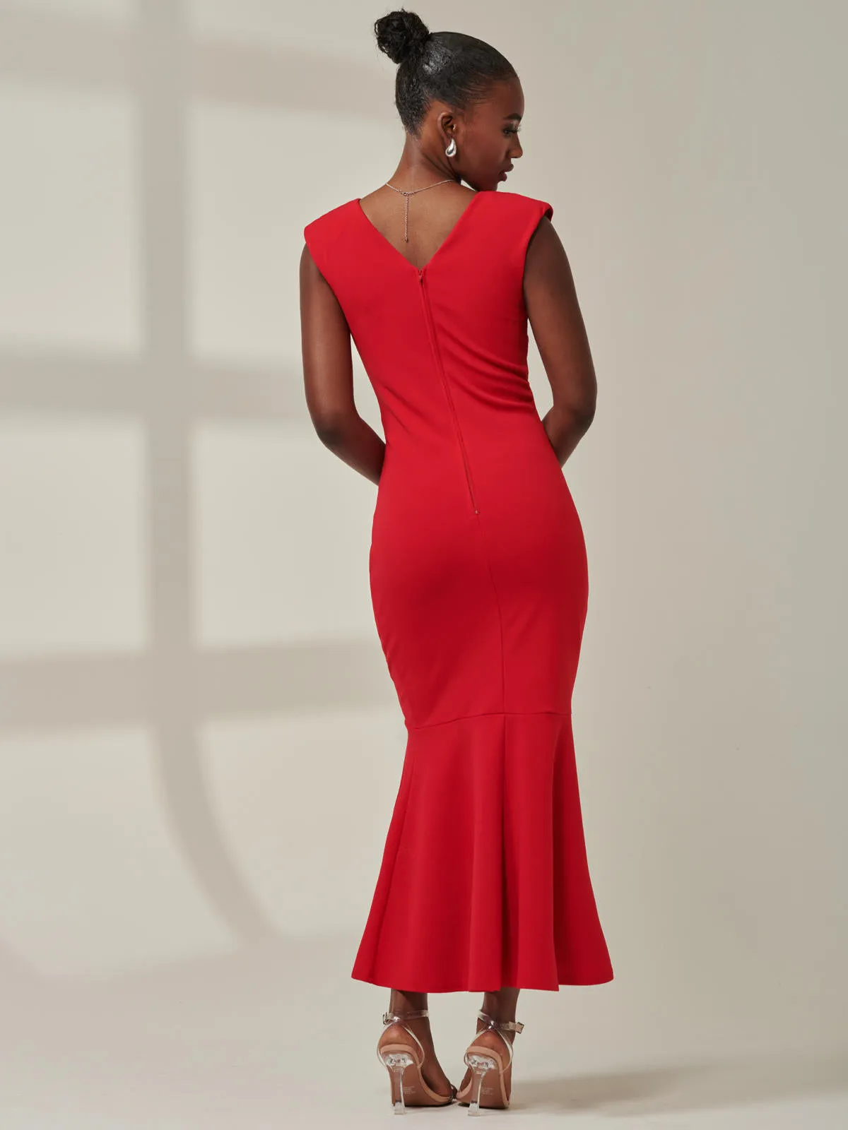 Tara Sleeveless Draped Maxi Dress, Red