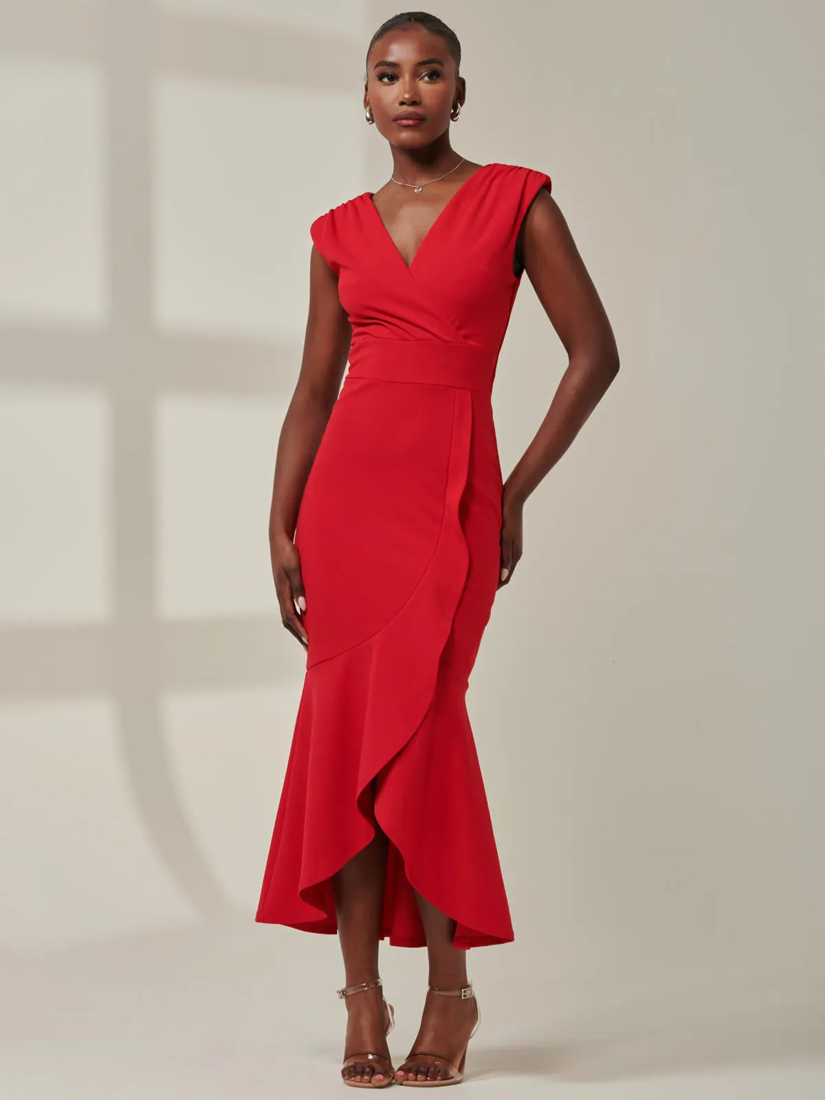 Tara Sleeveless Draped Maxi Dress, Red