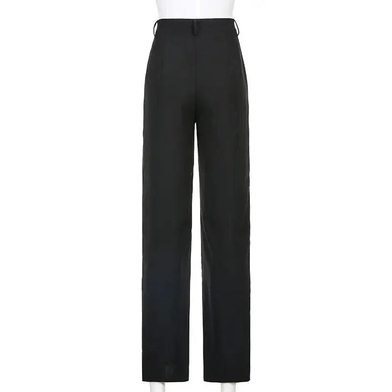 TAVIMART  -  Slit Trousers High Waist Design Women Fashion Casual Mopping Solid Basic Teens Vintage Popular Minimalist Trousers